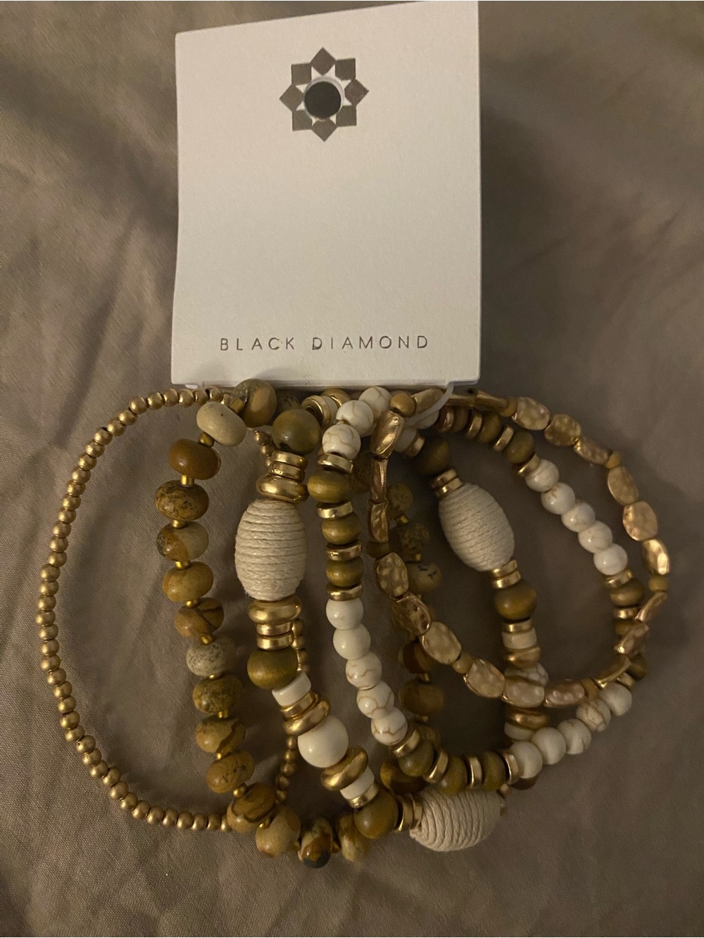 Black Diamond Gold and Cream Beaded Stackable Set of 5 Bracelets NEW!
